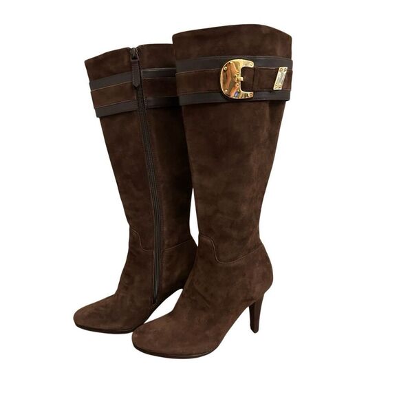 Cole Haan NikeAir Nicole Suede Heel Boots 6.5B Equestrian gold buckle dressy par - Picture 5 of 11